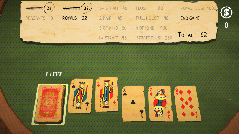 Playing Pine Tar Poker on a basic green felt table