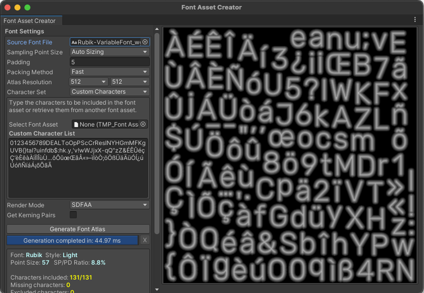 Generating an SDF font asset