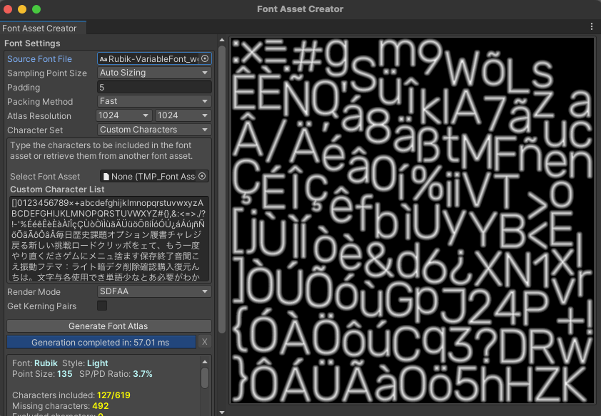 Missing characters in Unity font